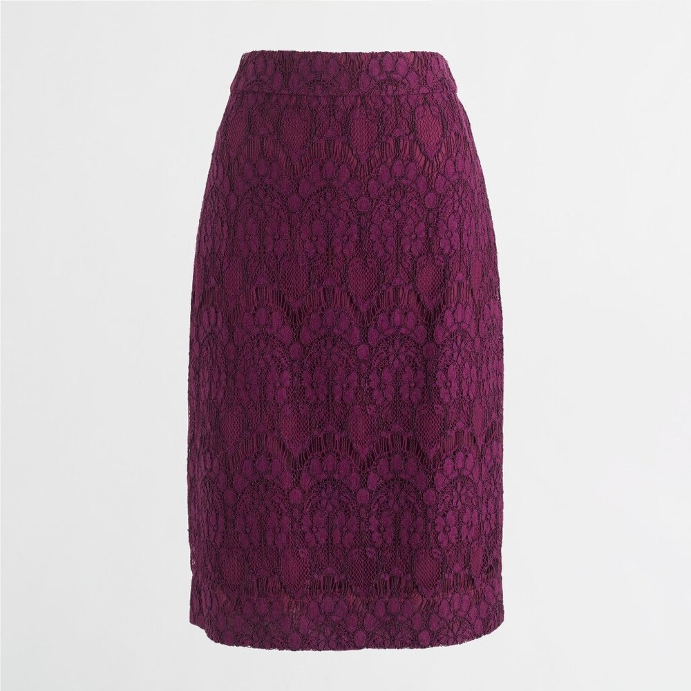 J. Crew Lace Pencil Skirt In Plum Size 8 EUC